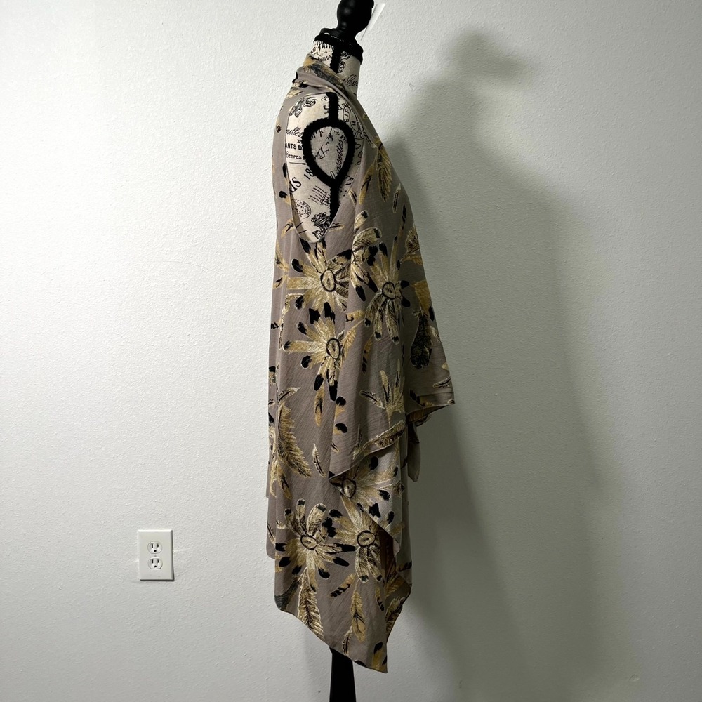 Janice Kimono Womens One Size Brown Floral Open Front Sleeveless Casual Layering - Picture 2 of 5